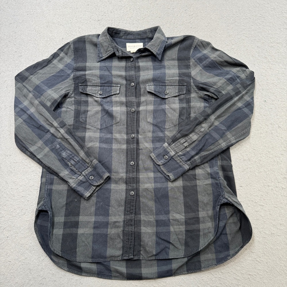 Denim & Supply Ralph Lauren Shirt Women's Small Blue Gray Plaid Cotton Utility